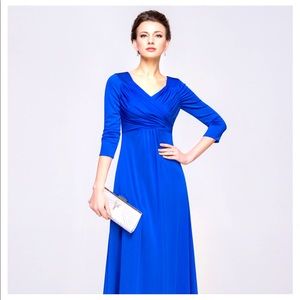 Empire V-neck Floor-Length Jersey Evening Dress With Ruffle #92339 in Royal Blue